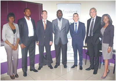 L-R: Mirabel Iwuchukwu Marketing/brand manager Mayakorp Nigeria Limited;  Frank Ndigwe- VP sales Mayakorp; leon la porte Sales Director BWise NASADAQ OM;, Hussaini Yakubu ED/COO Mayakorp; Horward Zev VP APAC-MEA BWise NASADAQ OMX;  Jean Luc fort CEO ORSystem; and  Omolade Omotayo Babarinde Risk Analyst